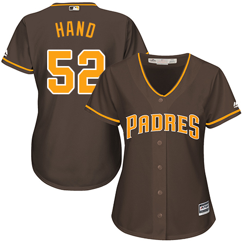 Padres #52 Brad Hand Brown Alternate Women's Stitched MLB Jersey - Click Image to Close